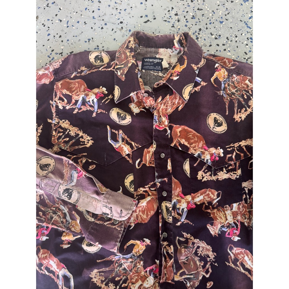 Wrangler Brown Cowboy Print Button-Down Shirt